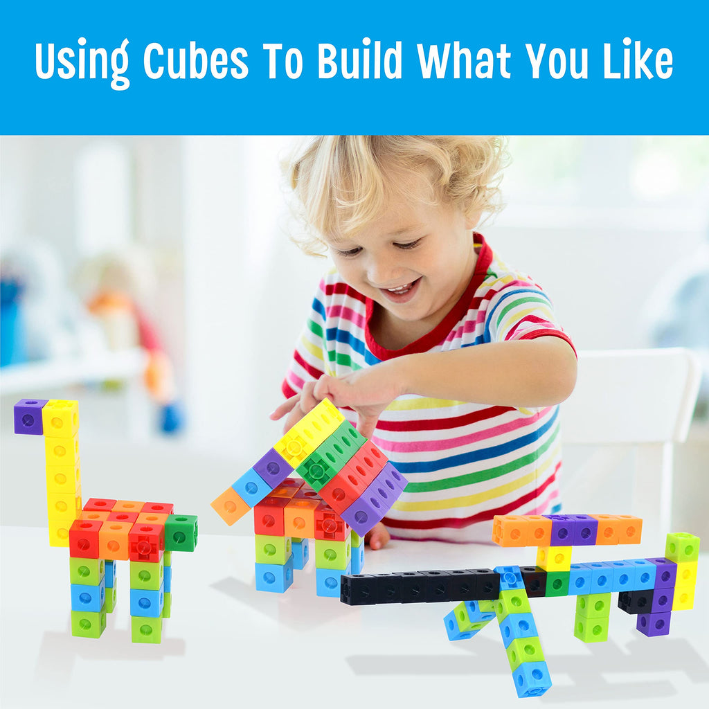 SpriteGru Math Linking Cubes - 100 Counting Cubes with Activity Cards for STEM Learning