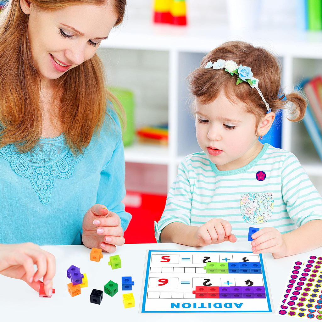 SpriteGru Math Linking Cubes - 100 Counting Cubes with Activity Cards for STEM Learning