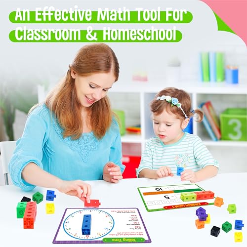 SpriteGru Math Linking Cubes – 100 Counting Blocks with Activity Cards & Stickers