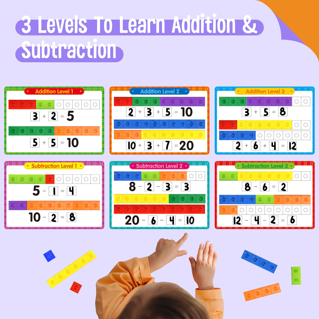 SpriteGru Math Linking Cubes – 100 Counting Blocks with Activity Cards & Stickers