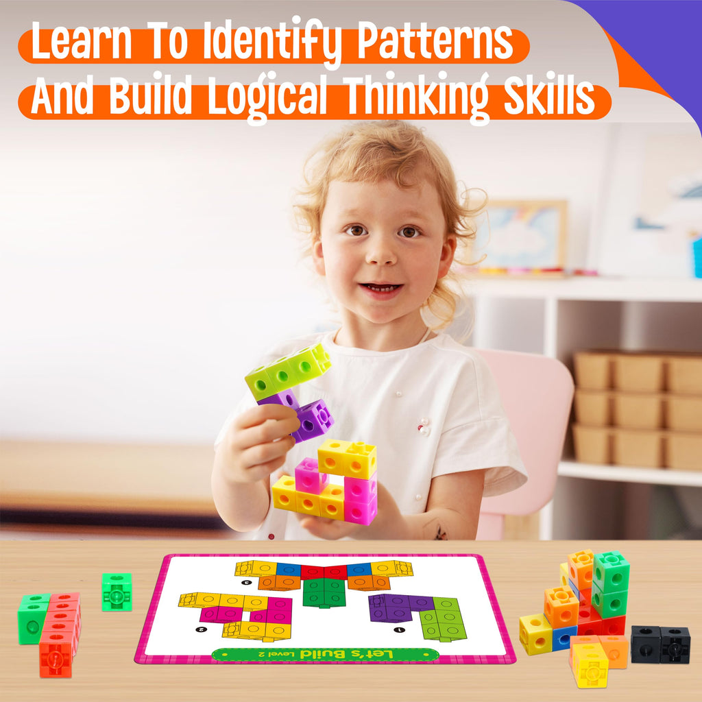 SpriteGru Math Linking Cubes – 100 Counting Blocks with Activity Cards & Stickers