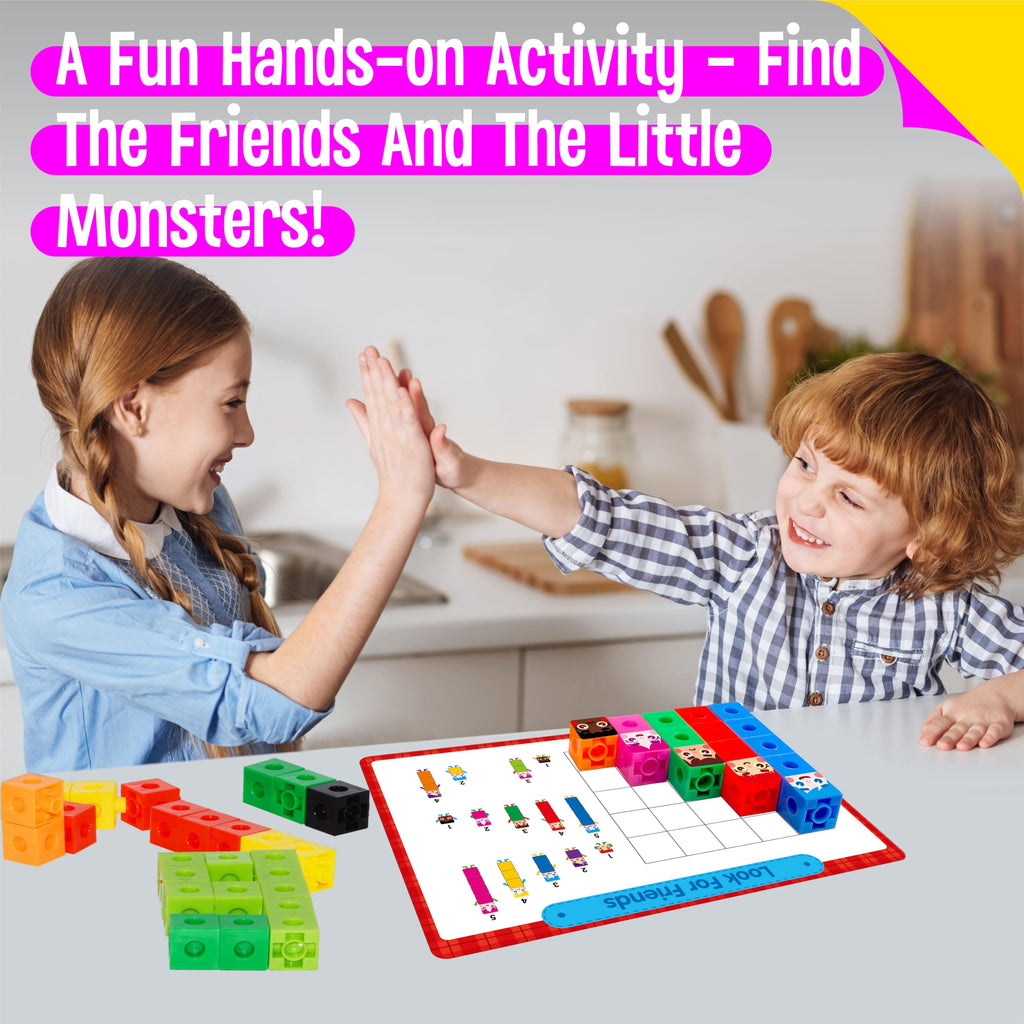 SpriteGru Math Linking Cubes – 100 Counting Blocks with Activity Cards & Stickers