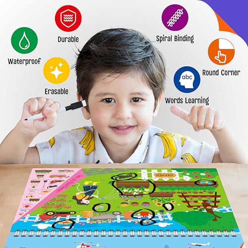 SpriteGru Search & Find Book - 30 Themes, 32 Pages, Reusable Activity Book for Kids Ages 3-6