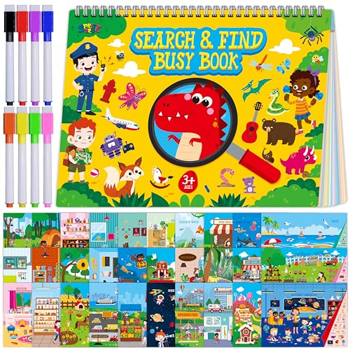 SpriteGru Search & Find Book - 30 Themes, 32 Pages, Reusable Activity Book for Kids Ages 3-6