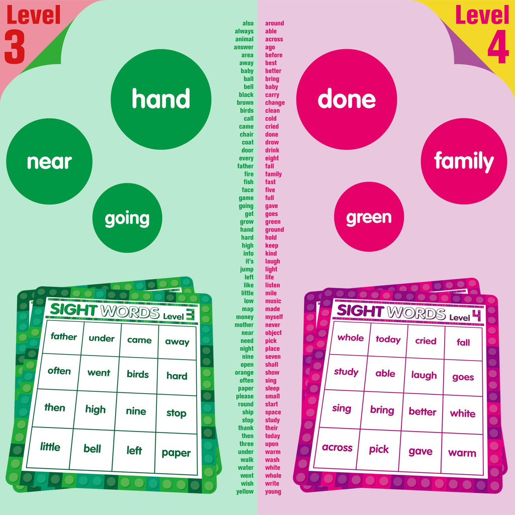SpriteGru Sight Word Bingo Game: 120 Words for Level 3 & 4, Kindergarten & Preschool