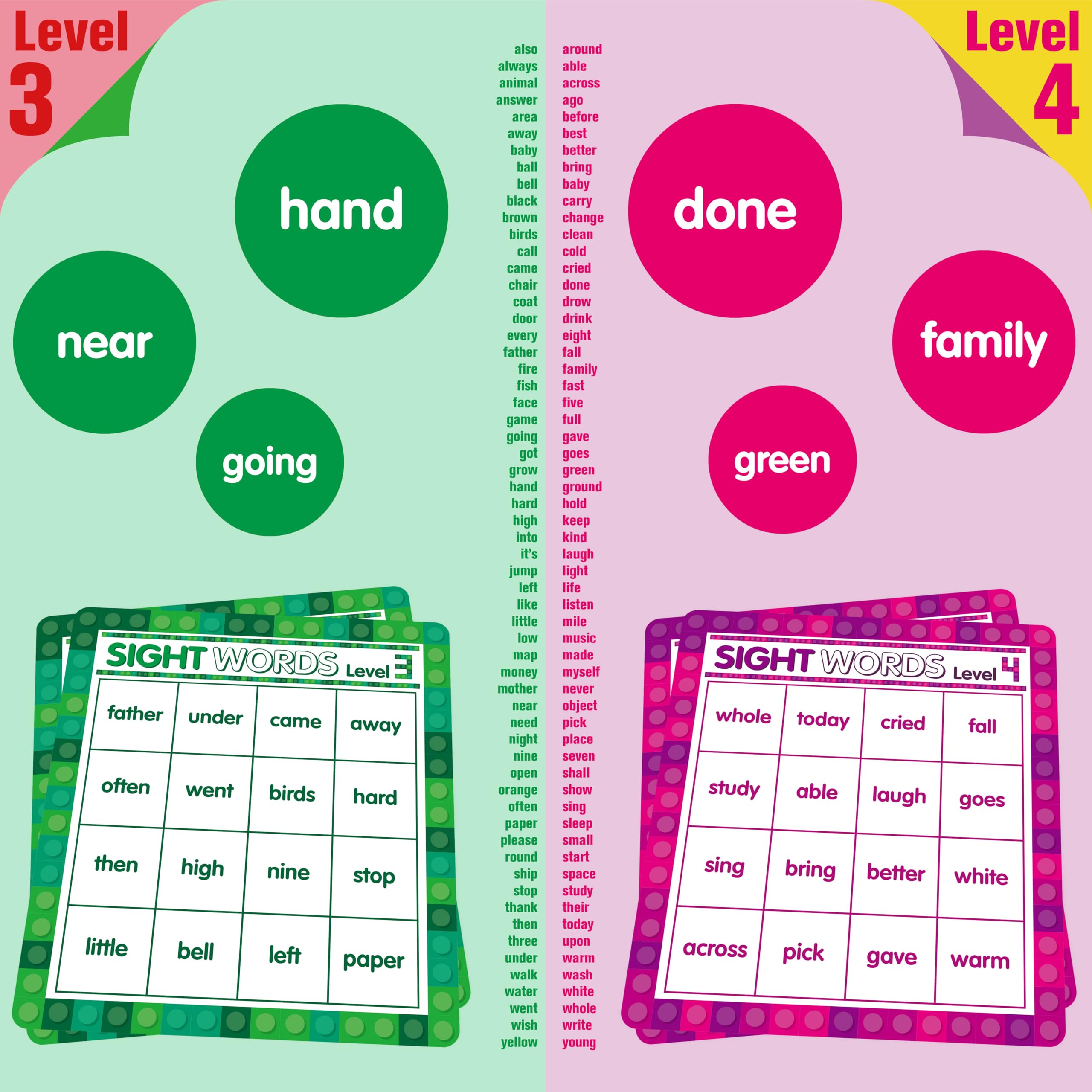 SpriteGru Sight Word Bingo Game: 120 Words for Level 3 & 4, Kindergarten & Preschool