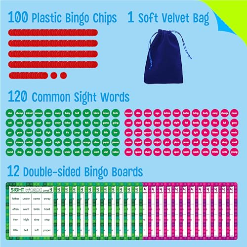 SpriteGru Sight Word Bingo Game: 120 Words for Level 3 & 4, Kindergarten & Preschool