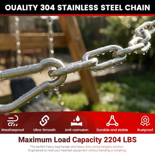 sprookber 1000LB Heavy Duty Hanging Chain 6mm 304 Stainless Steel with Carabiners - 25/45/67 inch for Hammock, Swing, Punching Bag