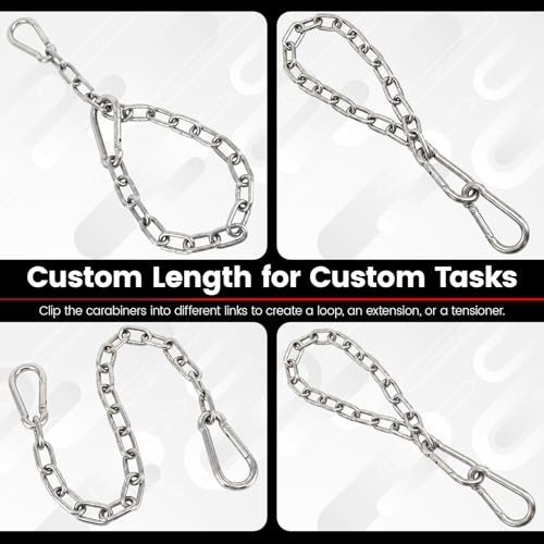sprookber 1000LB Heavy Duty Hanging Chain 6mm 304 Stainless Steel with Carabiners - 25/45/67 inch for Hammock, Swing, Punching Bag