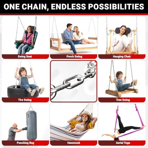 sprookber 1000LB Heavy Duty Hanging Chain 6mm 304 Stainless Steel with Carabiners - 25/45/67 inch for Hammock, Swing, Punching Bag