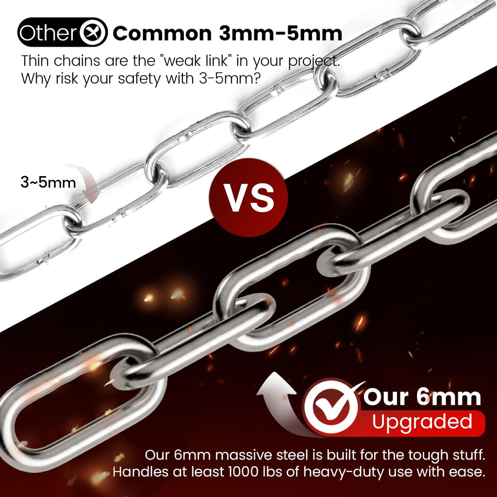sprookber 1000LB Heavy Duty Hanging Chain 6mm 304 Stainless Steel with Carabiners - 25/45/67 inch for Hammock, Swing, Punching Bag