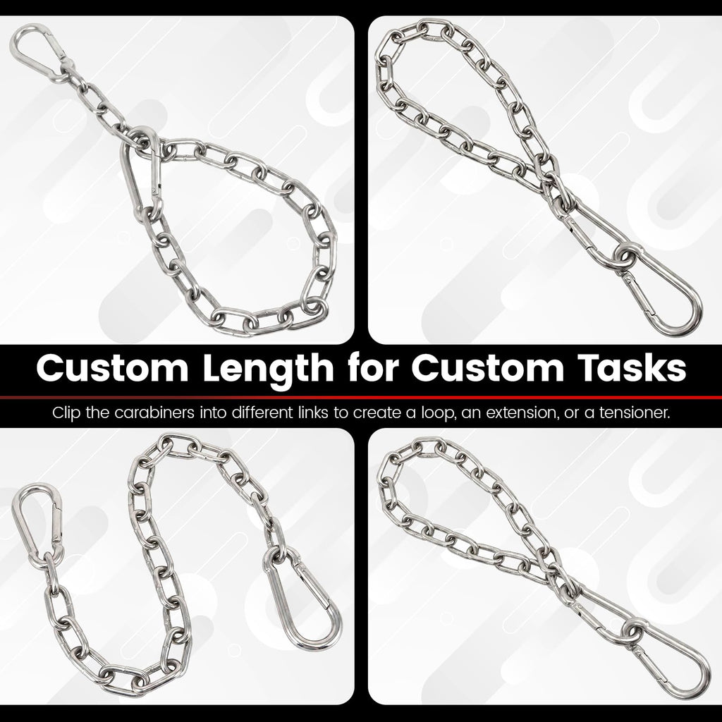 sprookber 1000LB Heavy Duty Hanging Chain 6mm 304 Stainless Steel with Carabiners - 25/45/67 inch for Hammock, Swing, Punching Bag