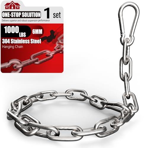 sprookber 1000LB Heavy Duty Hanging Chain 6mm 304 Stainless Steel with Carabiners - 25/45/67 inch for Hammock, Swing, Punching Bag
