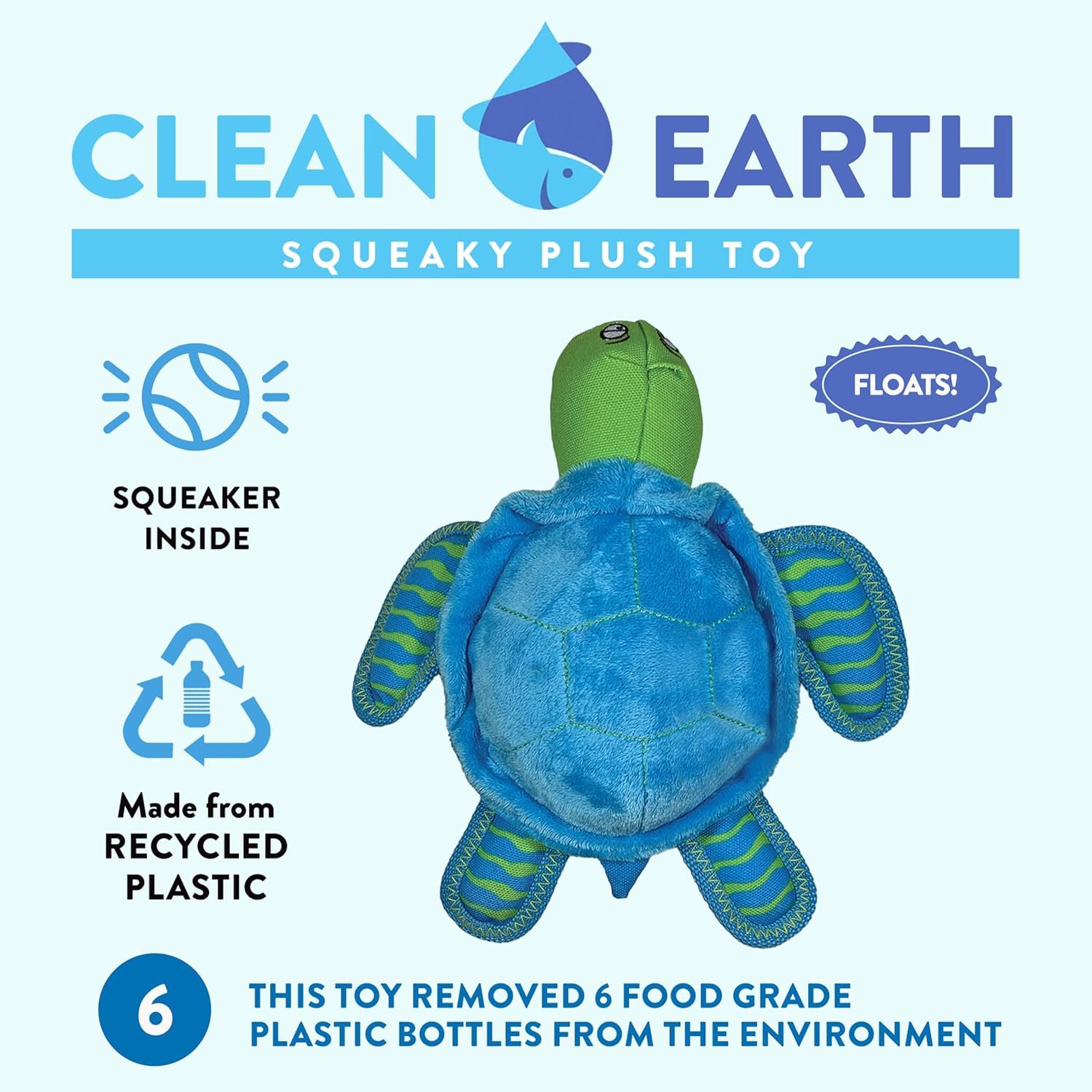 Spunky Pup Clean Earth Plush Turtle – Eco-Friendly Dog Toy Made from Recycled Water Bottles