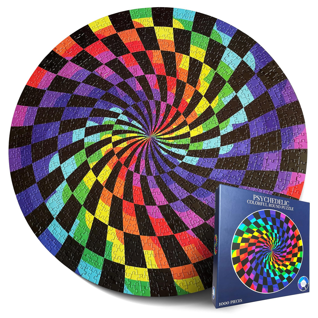 Spyglass Puzzles 1000-Piece Round Jigsaw – Hard Trippy Rainbow Puzzle for Adults & Teens 13+