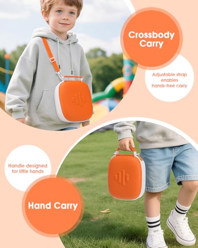 SQERO Protective Hard Shell Case for Yoto Mini (2024 Edition) with Shoulder Strap – Holds Player, Headphones, and Up to 60 Cards (Orange)
