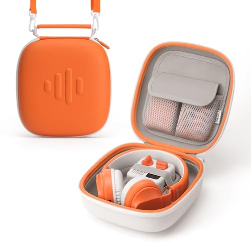 SQERO Protective Hard Shell Case for Yoto Mini (2024 Edition) with Shoulder Strap – Holds Player, Headphones, and Up to 60 Cards (Orange)