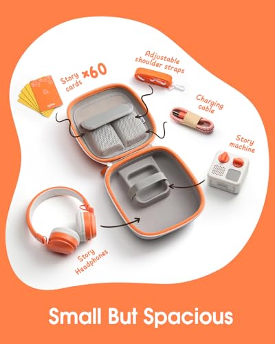 SQERO Protective Hard Shell Case for Yoto Mini (2024 Edition) with Shoulder Strap – Holds Player, Headphones, and Up to 60 Cards (Orange)