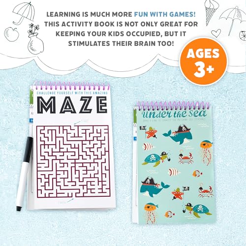Squirrel Products Mom I'm Bored Activity Book - Reusable Dry Erase Travel Games for Kids Ages 3+