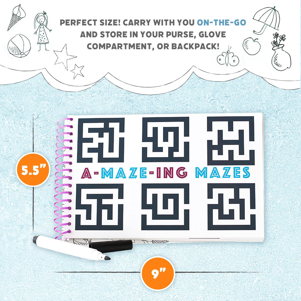 Squirrel Products Mom I'm Bored Activity Book - Reusable Dry Erase Travel Games for Kids Ages 3+