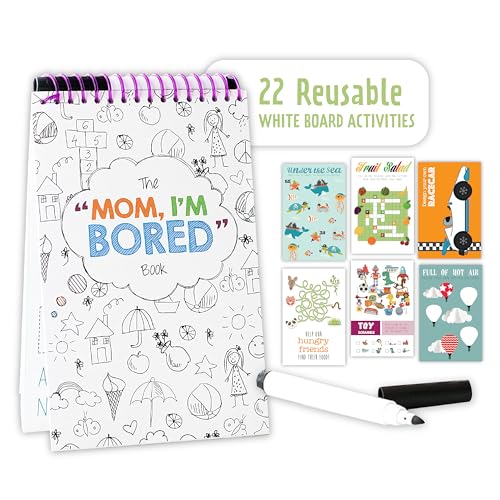 Squirrel Products Mom I'm Bored Activity Book - Reusable Dry Erase Travel Games for Kids Ages 3+