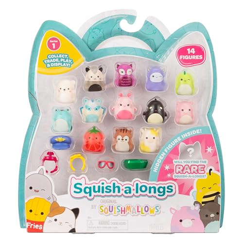 Squish-a-longs 14 Pack Mini-Squish with Accessories, Ring, and Collector's Guide - Collectible 1-Inch Toys