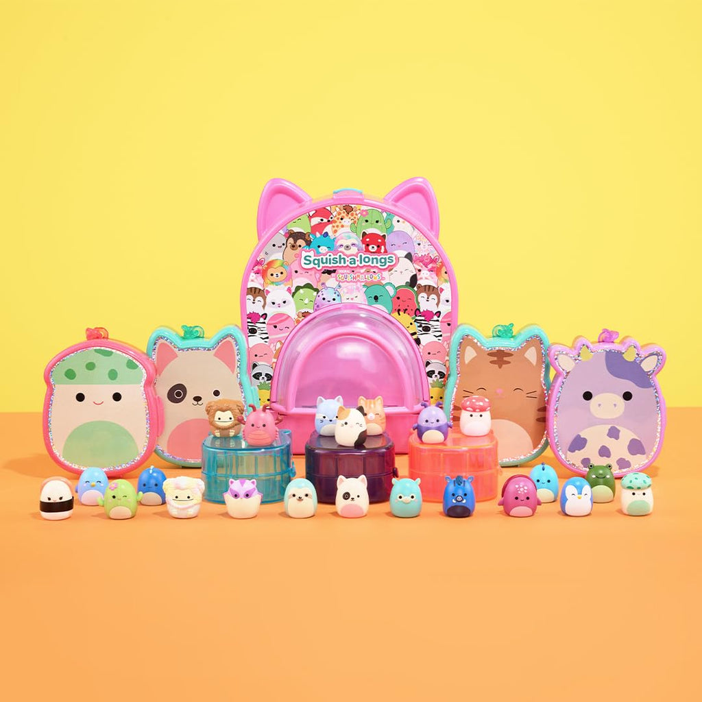 Squish-a-longs 14 Pack Mini-Squish with Accessories, Ring, and Collector's Guide - Collectible 1-Inch Toys