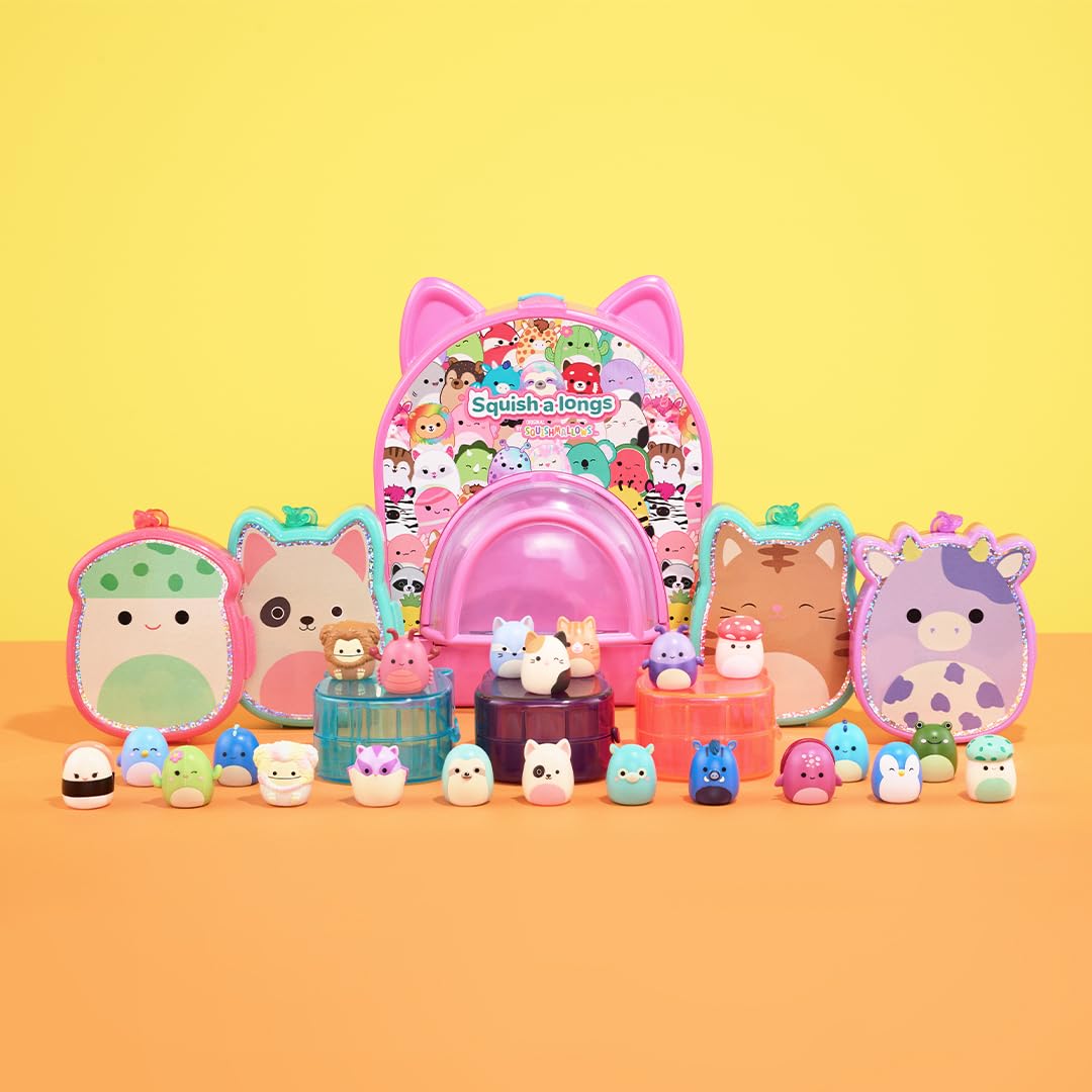 Squish-a-longs 14 Pack Mini-Squish with Accessories, Ring, and Collector's Guide - Collectible 1-Inch Toys