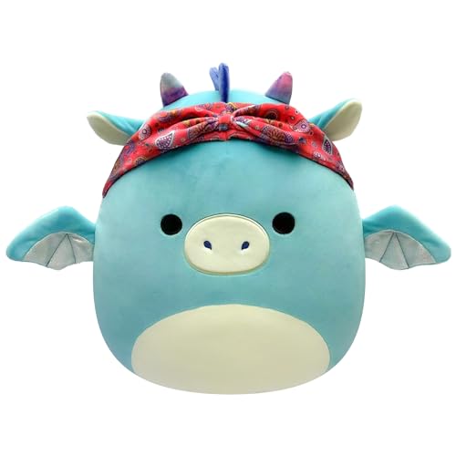 Squishmallows 19cm Tatiana the Dark Teal Dragon with Bandana – Ultra Soft Plush for Collectors