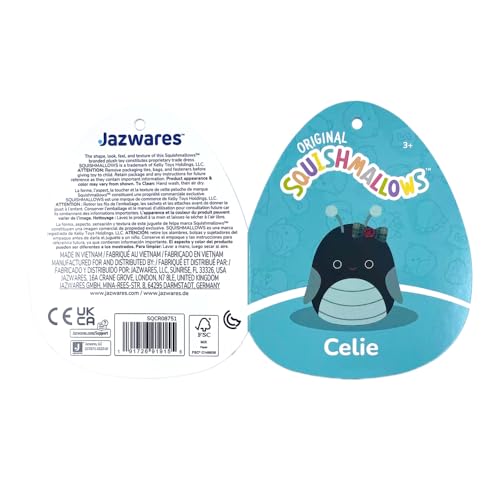 Squishmallows Celie 14-Inch Teal and Black Grasshopper Plush with Bow – Official Jazwares Soft Toy