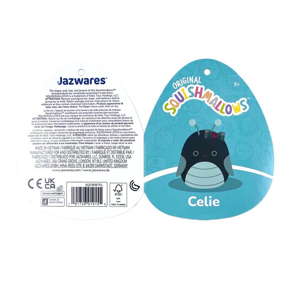 Squishmallows Celie 14-Inch Teal and Black Grasshopper Plush with Bow – Official Jazwares Soft Toy