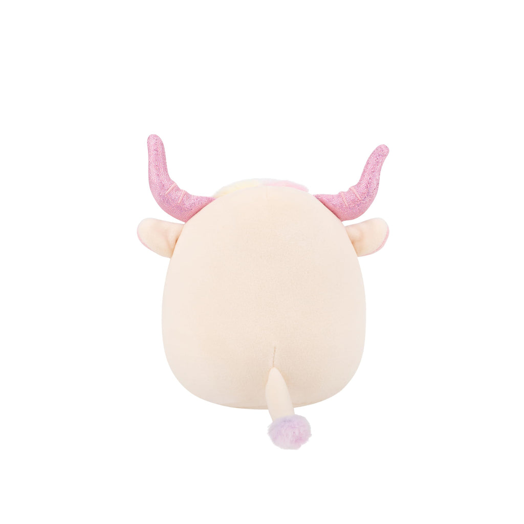 Squishmallows Dagnus 5-Inch Plush: Tan Highland Cow with Rainbow Tie-Dye Belly – Official Jazwares