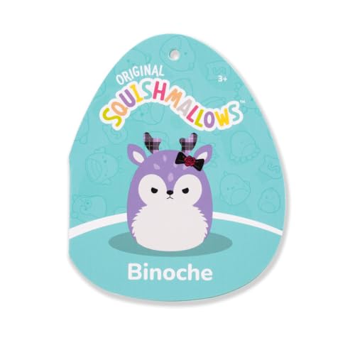 Squishmallows Original 14-Inch Binoche the Purple Fawn Plush with Plaid Antlers and Bow – Jazwares