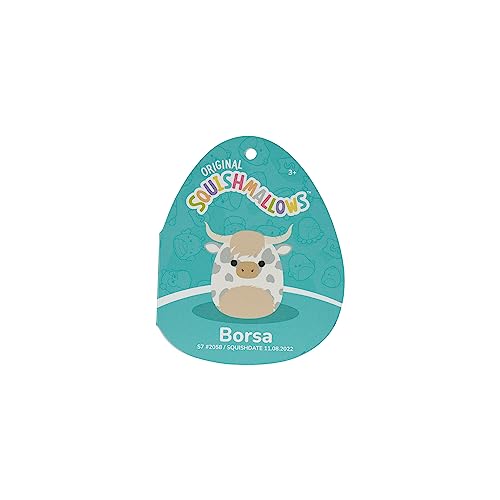 Squishmallows Original 7.5-Inch Borsa the Grey Spotted Highland Cow - Ultrasoft Plush Toy
