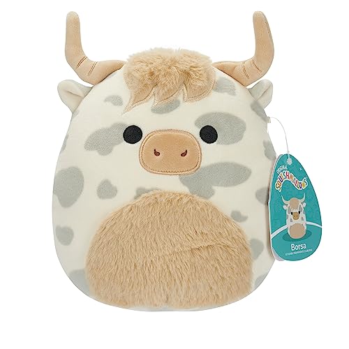 Squishmallows Original 7.5-Inch Borsa the Grey Spotted Highland Cow - Ultrasoft Plush Toy