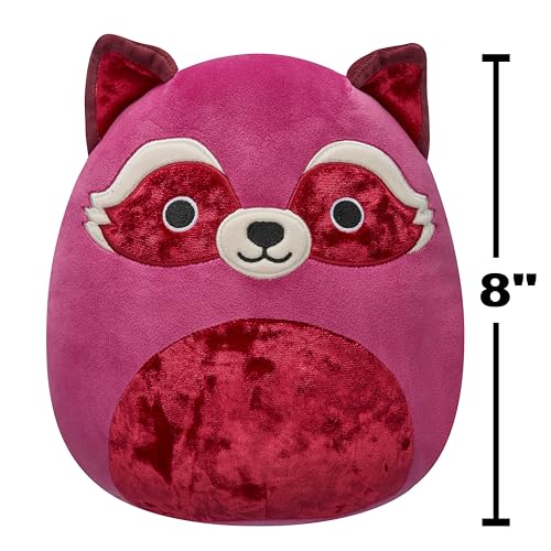 Squishmallows Original 8in Olivieri the Maroon Raccoon with Velvet Accents – Official Jazwares Plush