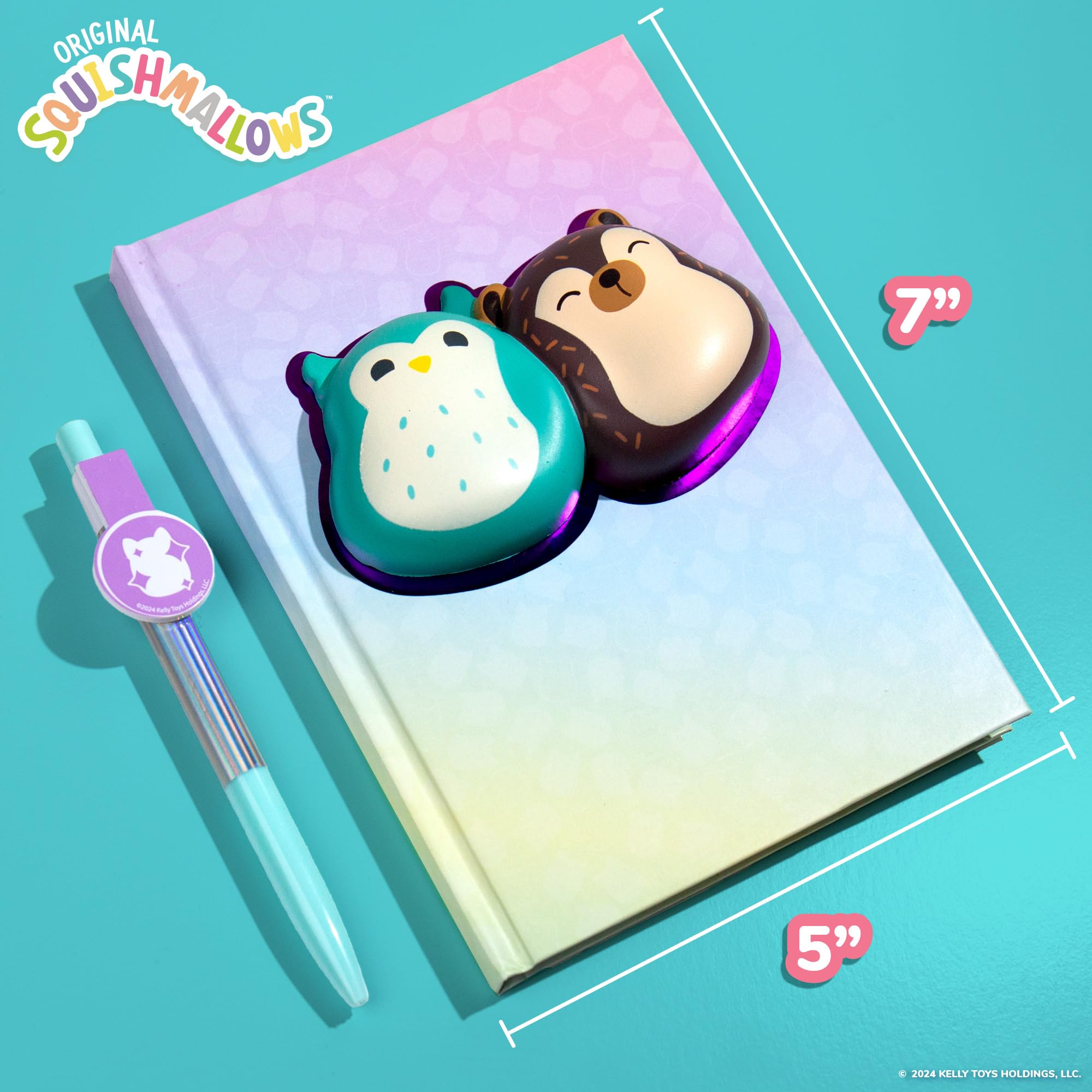 Squishmallows Squishy Diary Set with Pen and Stickers, 5x7 Journal for Kids