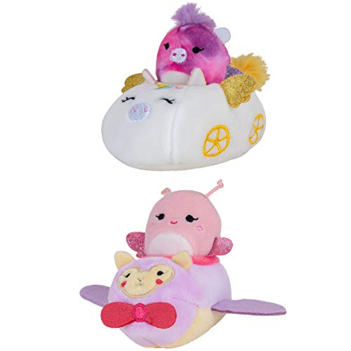 Squishville Mini-Squishmallows Pack: Maribel in Plane & Willow in Carriage, 2-Inch Soft Plush with Vehicles