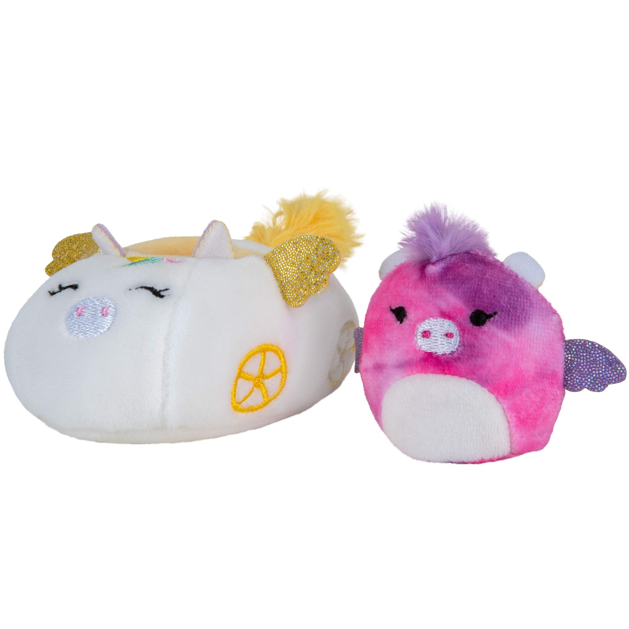 Squishville Mini-Squishmallows Pack: Maribel in Plane & Willow in Carriage, 2-Inch Soft Plush with Vehicles