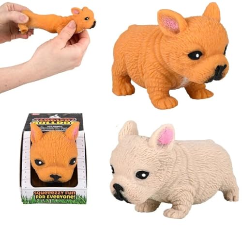 Squishy Stretchy Bulldog (2 Pack) - Sand-Filled Fidget Sensory Toy for Stress Relief - Tan & Brown