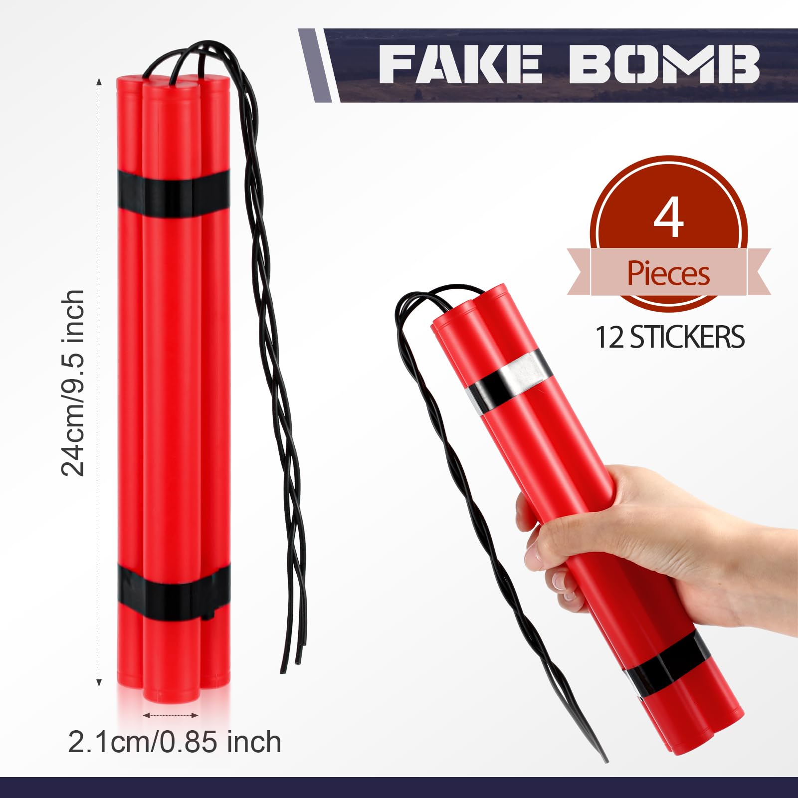 Sratte 12-Pack Fake Dynamite Sticks – Red TNT Props for Pranks, Costumes & Film