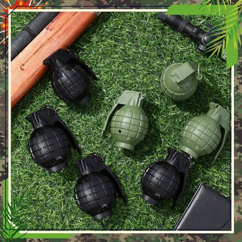 Sratte 4-Pack Toy Hand Grenades with Realistic Sound & LED Flashing Lights – Plastic Fake Grenades for Army Role Play, Green & Black