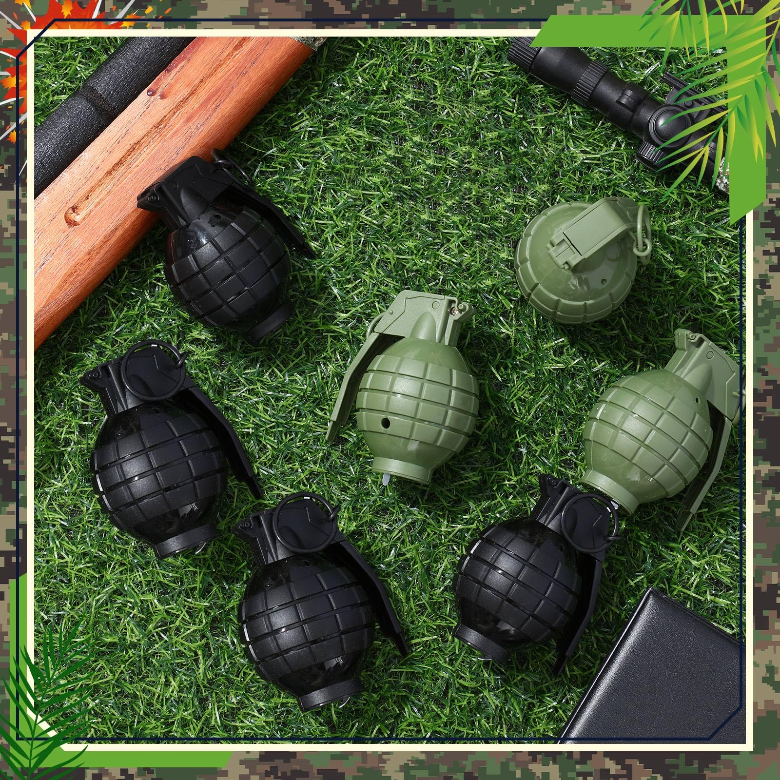 Sratte 4-Pack Toy Hand Grenades with Realistic Sound & LED Flashing Lights – Plastic Fake Grenades for Army Role Play, Green & Black