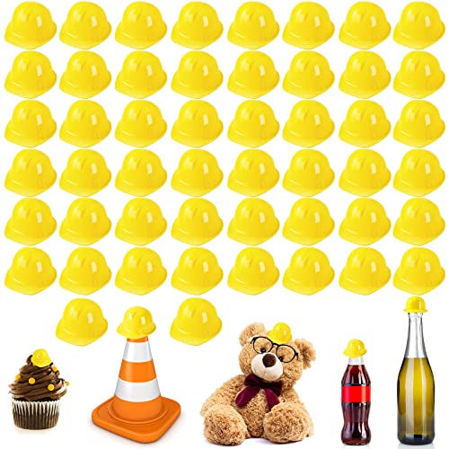 Sratte 50-Pack Mini Construction Hats – Plastic Toy Hard Hats for Party Decor, Dolls, DIY Crafts, and Bottle Toppers