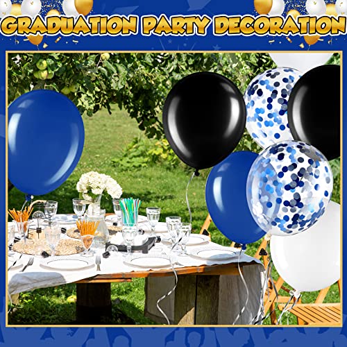 Sratte 60-Pack 12-Inch Black, Blue & White Balloons Kit with Confetti and Ribbon for Graduation, Back to School Parties