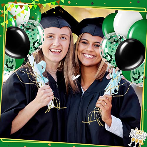 Sratte 60-Piece 12-Inch Balloon Kit: Black, Green & White Latex and Metallic Balloons for Graduation, Birthday, Back to School Parties