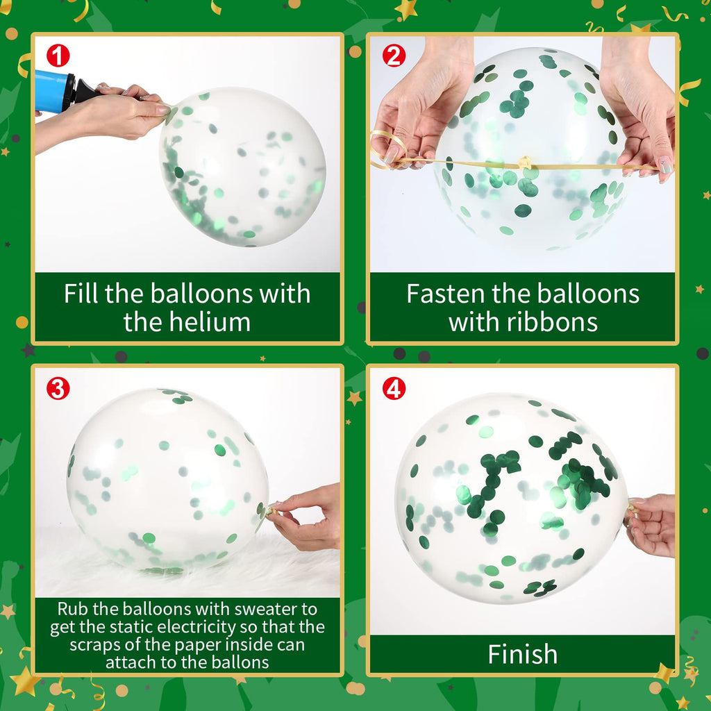 Sratte 60-Piece 12-Inch Balloon Kit: Black, Green & White Latex and Metallic Balloons for Graduation, Birthday, Back to School Parties
