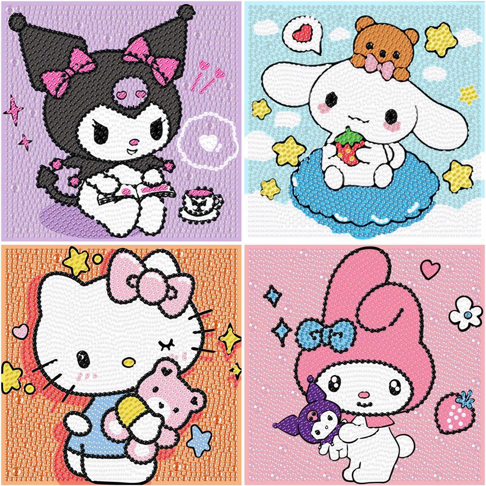 Sretoul 4 Pack Cartoon Diamond Art Kits for Kids - DIY Crystal Gem Painting (6x6 inch)