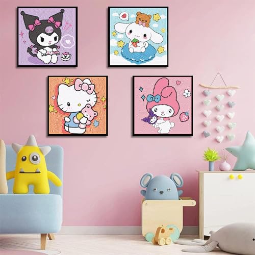 Sretoul 4 Pack Cartoon Diamond Art Kits for Kids - DIY Crystal Gem Painting (6x6 inch)