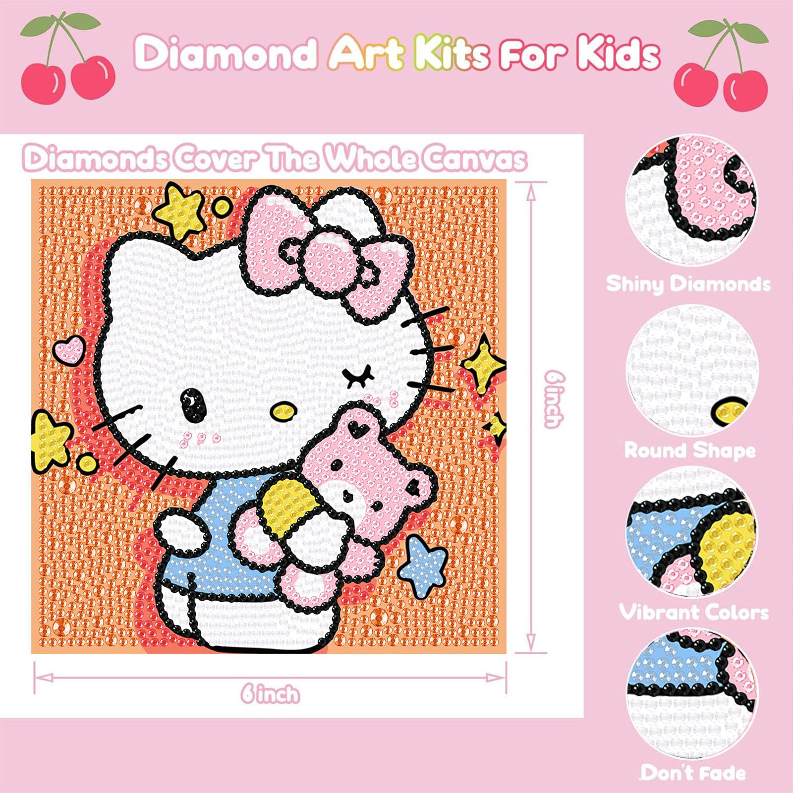 Sretoul 4 Pack Cartoon Diamond Art Kits for Kids - DIY Crystal Gem Painting (6x6 inch)